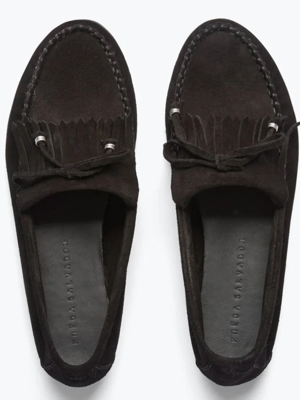 Freda Salvador Black Suede Celeste Fringe Loafer